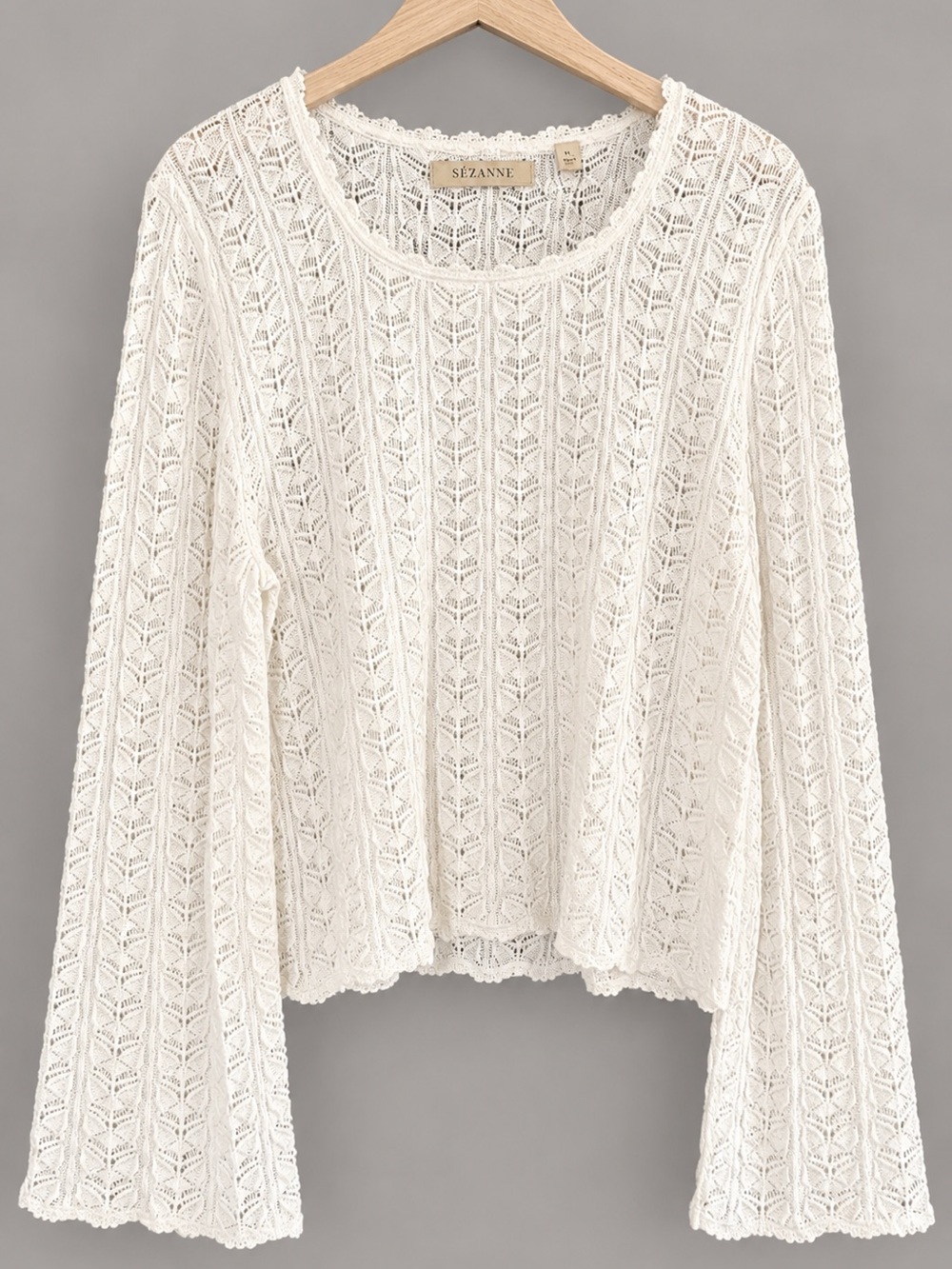 Shyanne Pointelle Bell Sleeve Sweater XL NWT Boho Cottagecore Romantic